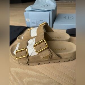 New Prada Double Strap Suede Sandals size 39
